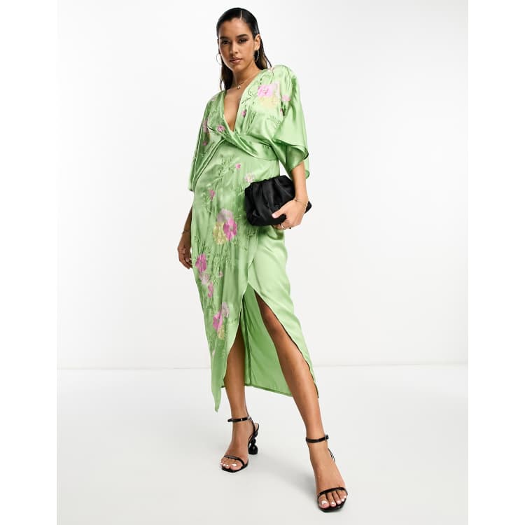 Satin kimono shop midi dress