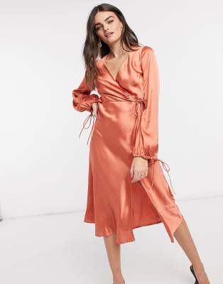 satin wrap front dress