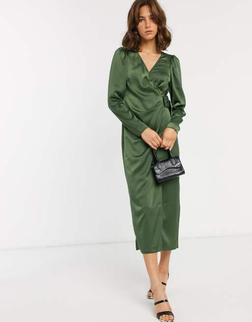 Satin belted wrap top maxi dress