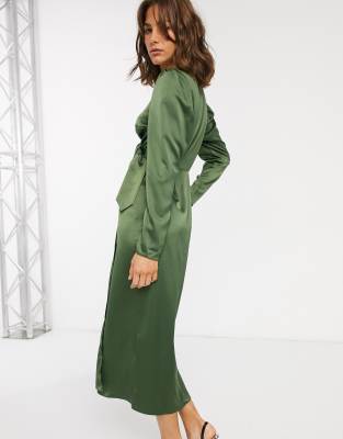 satin belted wrap maxi dress