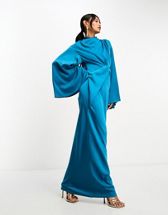 ASOS DESIGN wrap front tie back maxi dress in forest green