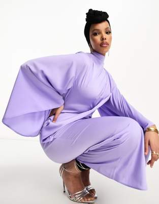 ASOS DESIGN satin wrap maxi dress with drape bodice and kimono sleeve in  lilac | ASOS