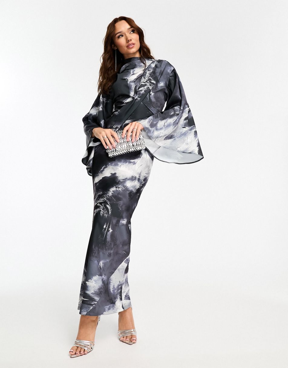 ASOS DESIGN sheer sequin mesh maxi dress with drape bodice and