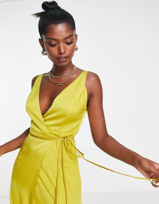 Asos yellow 2025 wrap dress