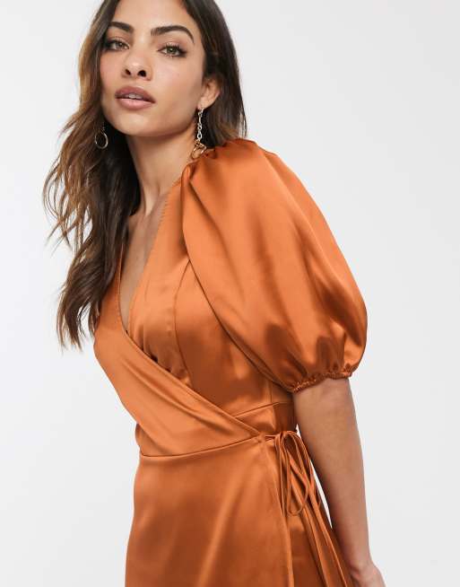 Puff sleeve 2025 satin dress