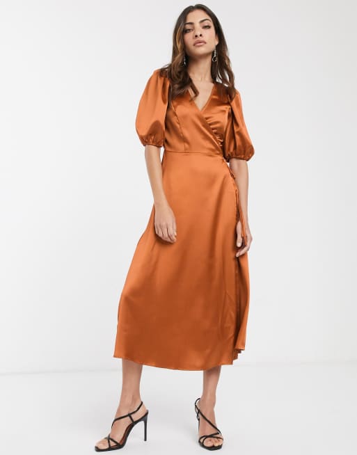 Satin midi 2025 dress with sleeves