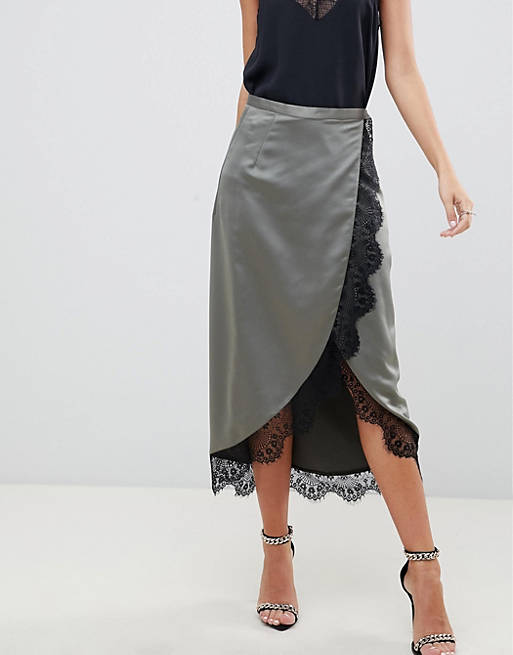Farfetch Kleidung Röcke Lace trim satin-finish skirt 