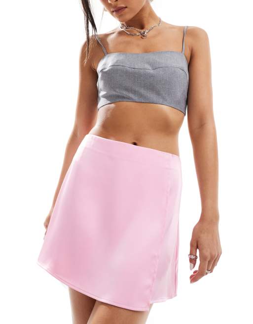 ASOS DESIGN satin wrap mini skirt in pink