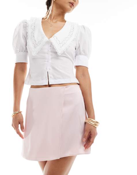 ASOS DESIGN satin wrap mini skirt in pink - view 1