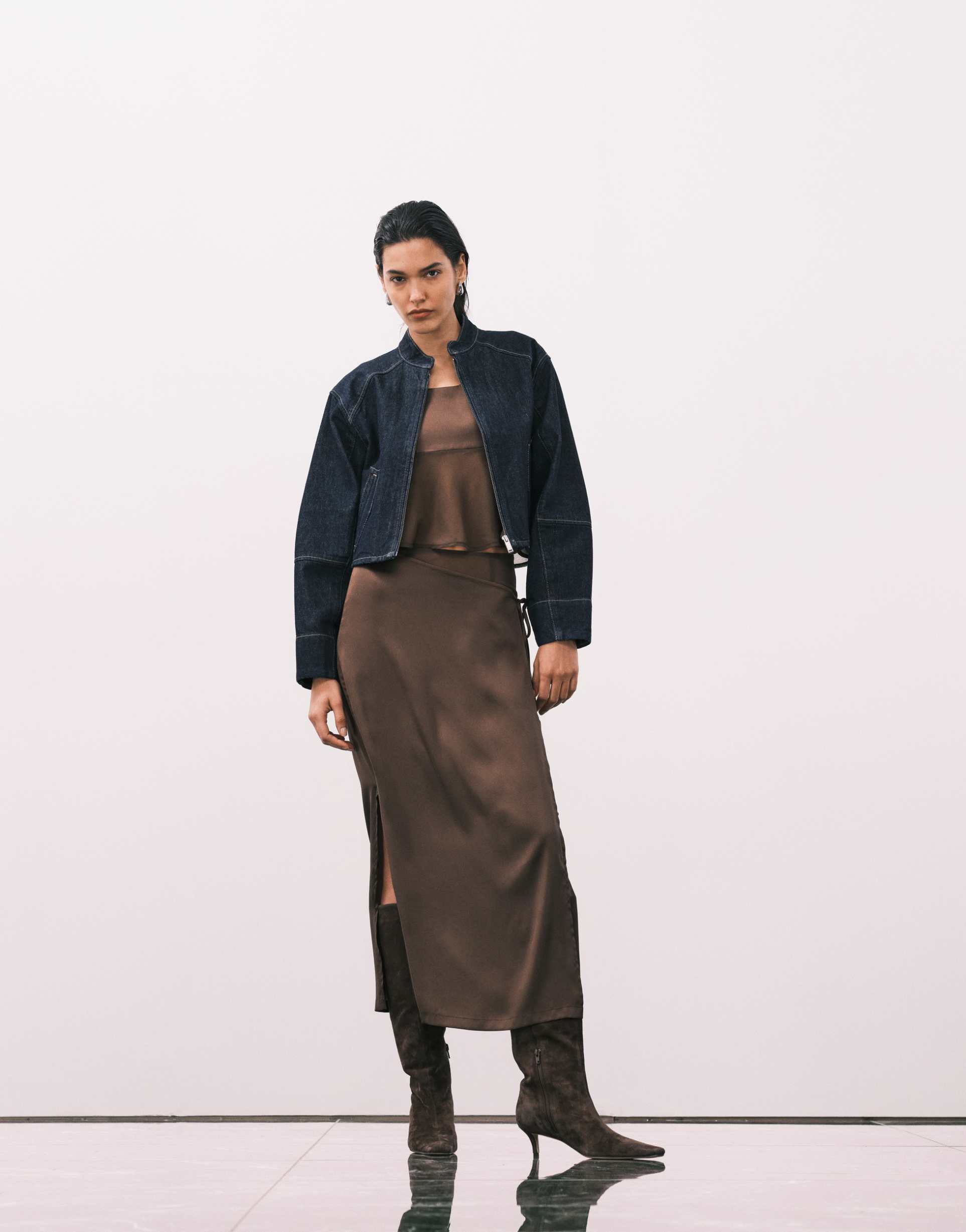 asos design satin wrap skirt in brown - part of a set