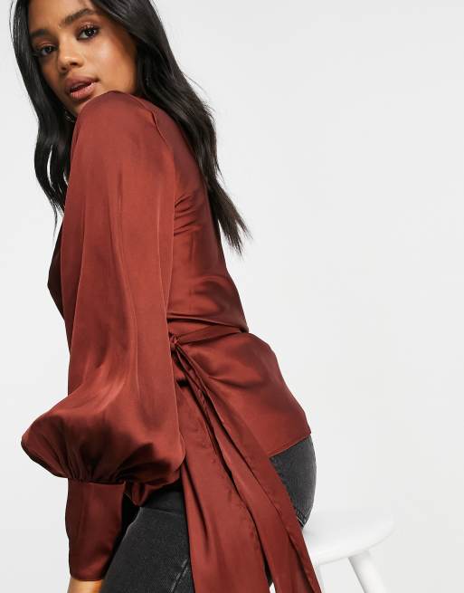 Satin store wrap blouse