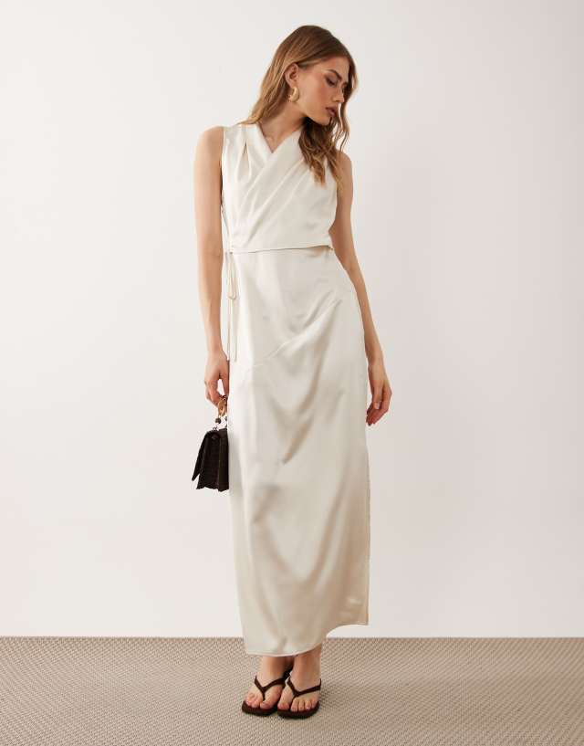 white formal wrap dress ASOS DESIGN satin top midaxi in cream formal white dress