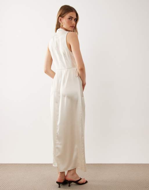 ASOS DESIGN satin wrap top midi dress in cream, 4 of 4