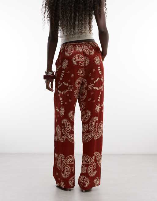 ASOS DESIGN satinbukser med brede ben i rødt paisley-print, del af sæt, 5 af 5