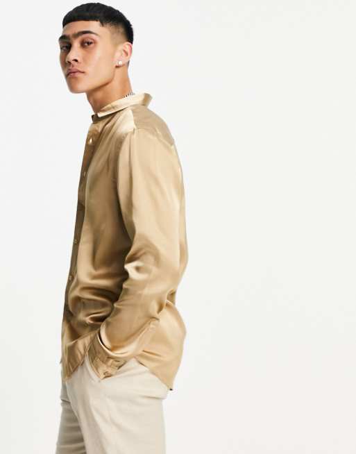 ASOS DESIGN – Satinhemd in Bronze