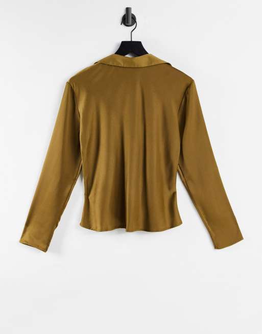 ASOS DESIGN – Satinhemd in Olivgrün in schmaler Passform, 2 von 4