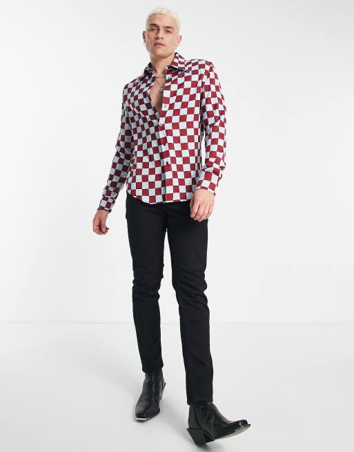 ASOS DESIGN – Satinhemd mit normalem Schnitt und 70er-Schachbrettmuster, 4 von 4
