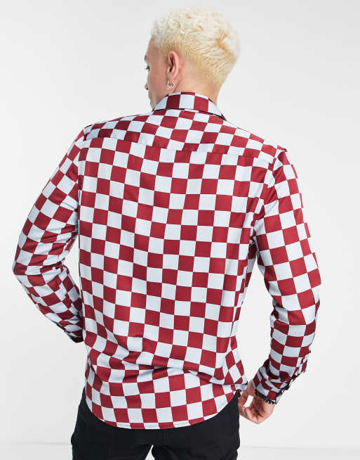 ASOS DESIGN - Satinskjorte med 70'er-skakternsprint i Regular Fit, 2 af 4
