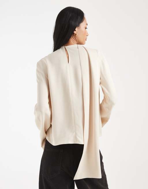 ASOS DESIGN – Satynowa bluzka z szalikiem w kolorze ecru, 2 z 4