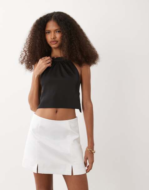 ASOS DESIGN – Satynowa gruba spódnica mini w kolorze kości słoniowej z rozcięciami po bokach - view 1