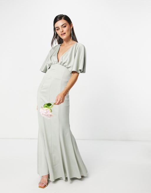 ASOS DESIGN – Satynowa koktajlowa sukienka maxi z drapowanym tyłem i zapięciem na guziki