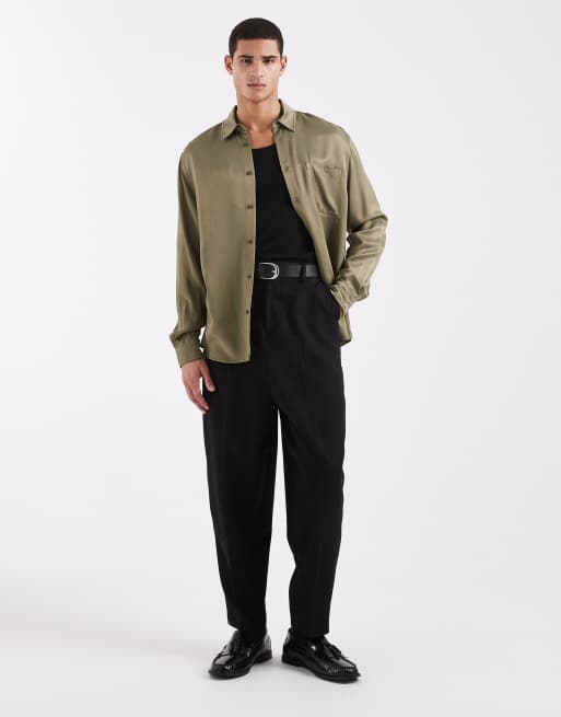 ASOS DESIGN – Satynowa koszula o luźnym kroju w kolorze khaki, 2 z 5
