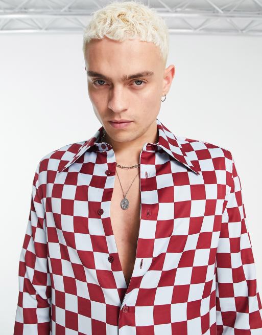 ASOS DESIGN – Satynowa koszula w szachownicę o regularnym kroju w stylu lat 70, 3 z 4