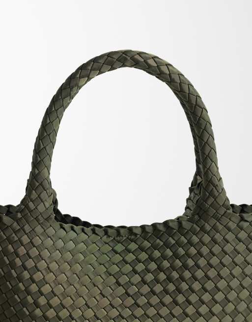 ASOS DESIGN – Satynowa pleciona duża torba typu tote w kolorze khaki, 3 z 4