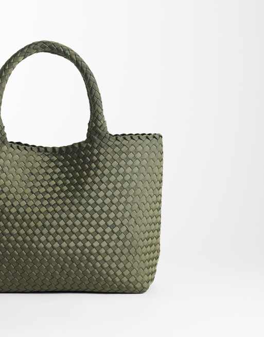 ASOS DESIGN – Satynowa pleciona duża torba typu tote w kolorze khaki, 4 z 4