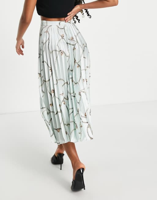 ASOS DESIGN – Satynowa plisowana spódnica midi za nadrukiem łańcuszków , 3 z 4
