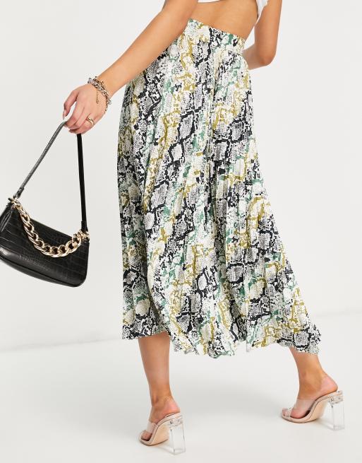 ASOS DESIGN - Satynowa, plisowana spódnica midi za nadrukiem węża , 4 z 4
