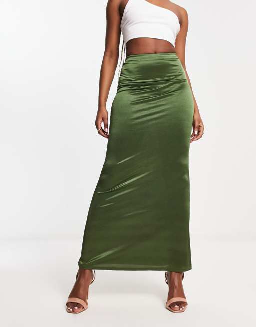 ASOS DESIGN – Satynowa spódnica maxi z dżersejowego diagonalu w kolorze khaki 
