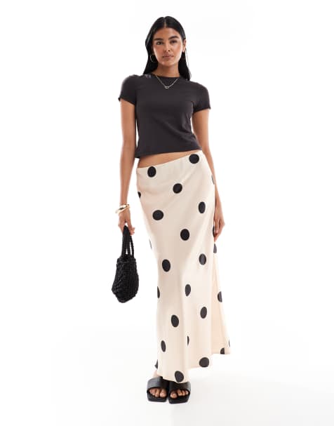 ASOS DESIGN – Satynowa spódnica maxi z niskim stanem w grochy - view 1