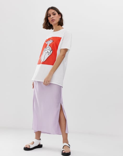 ASOS DESIGN – Satynowa spódnica midi ze skosu z rozporkami