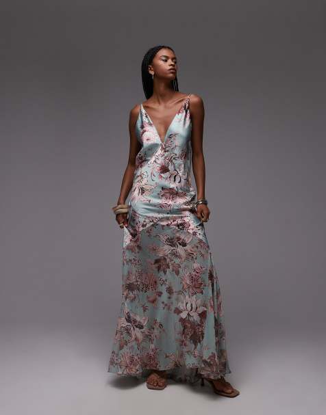 ASOS DESIGN satin sheer panel maxi slip dress in floral