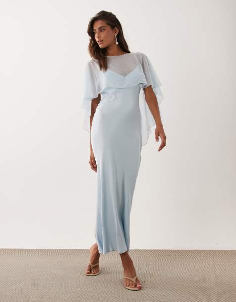ASOS DESIGN satynowa sukienka maxi z narzutką w jasnoniebieskim kolorze - view 1