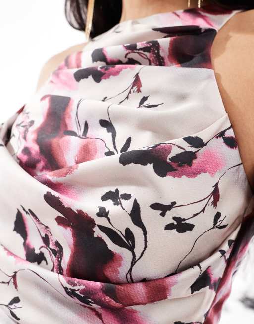 ASOS DESIGN – Satynowa sukienka midi z drapowaną górą i kwiatowym wzorem, 2 z 4