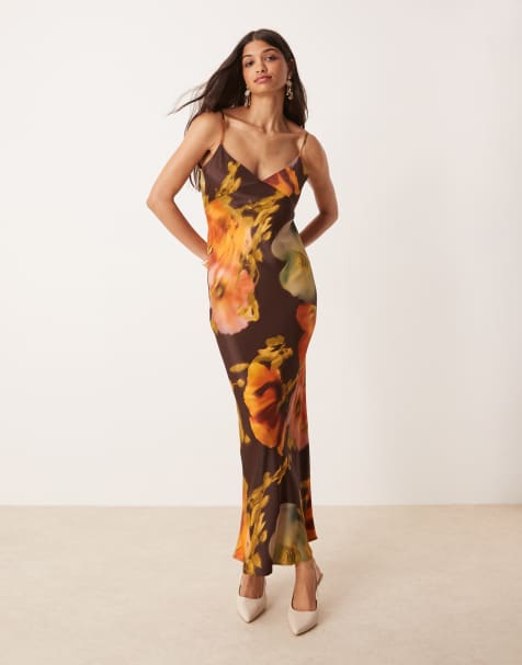 ASOS DESIGN satin tie back maxi dress in oversized floral