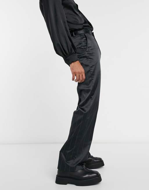 ASOS DESIGN – Satynowe eleganckie spodnie z szerokimi nogawkami i wzorem w prążki