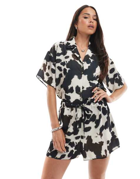 ASOS DESIGN satin co-ord short in cow print
