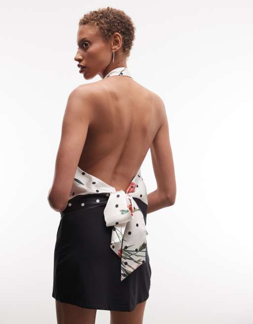 ASOS DESIGN – Satynowy top z dekoltem halter w groszki i kwiaty, 2 z 4