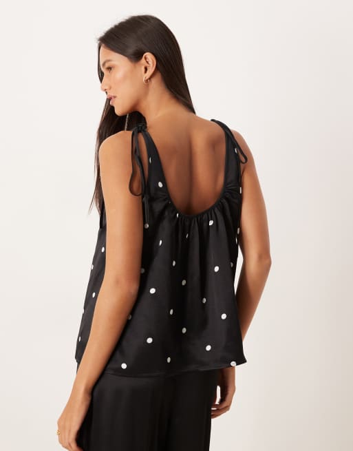 ASOS DESIGN – Satynowy top z wiązanymi ramiączkami w groszki, 3 z 4