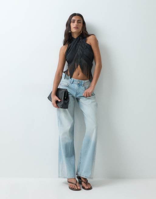 ASOS DESIGN satynowy top ze szalem, czarny żakard, 2 z 5