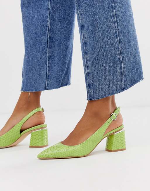 ASOS DESIGN Saucer slingback pointed heels in snake | ASOS