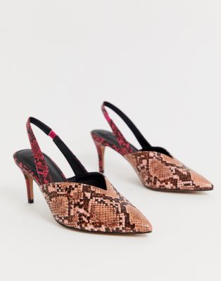 ASOS DESIGN Savannah slingback kitten heels in mixed snake-Multi