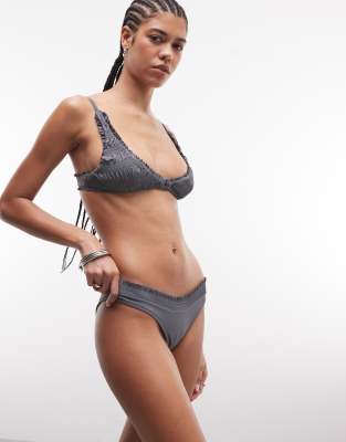 Sawyer - Bas de bikini taille basse à smocks - Anthracite-Gris 38