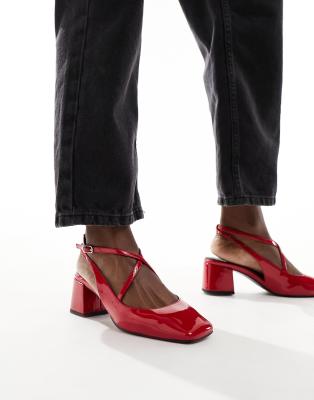 ASOS DESIGN - Sawyer - Schuhe in Rot mit eckiger Zehenpartie und Blockabsatz