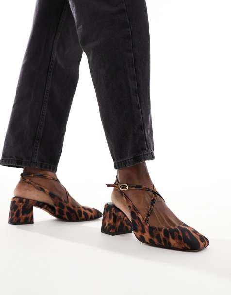 ASOS DESIGN Sawyer square toe block heeled mid shoes in leopard - view 1