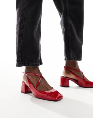 Asos Design Sawyer Square Toe Block Heeled Mid Shoes In Red