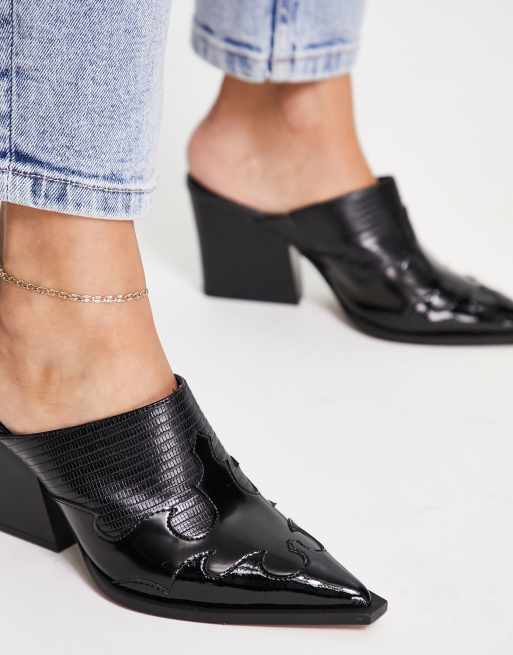 ASOS DESIGN – Saxon – Czarne klapki na obcasie w kowbojskim stylu , 2 z 4